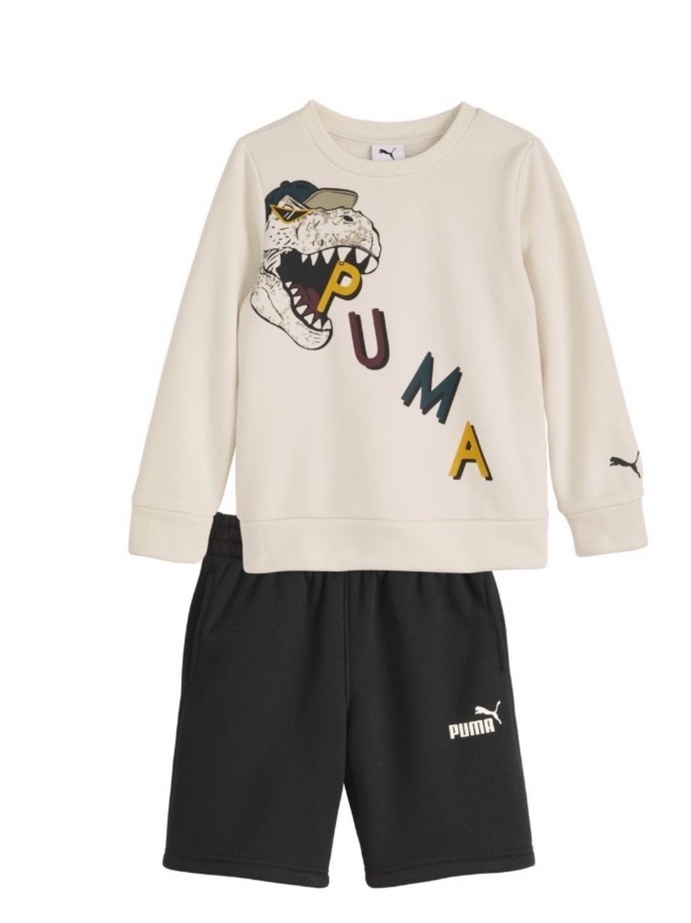 NEW Puma Dino Matching Set Boys 3T Beige Black 2PC Outfit